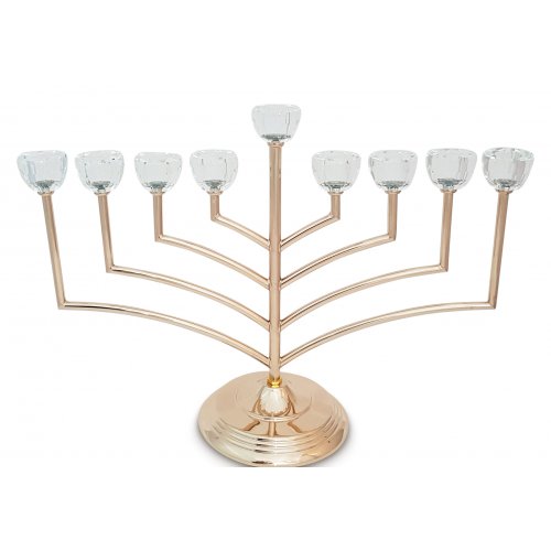 Tall Chanukah Menorah with Angular Branches and Glass Holders - 14 Inches