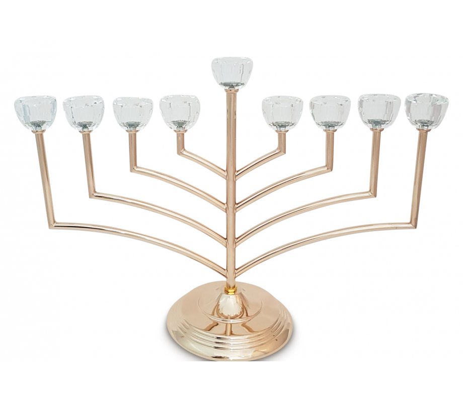 Tall Chanukah Menorah with Angular Branches and Glass Holders - 14 Inches