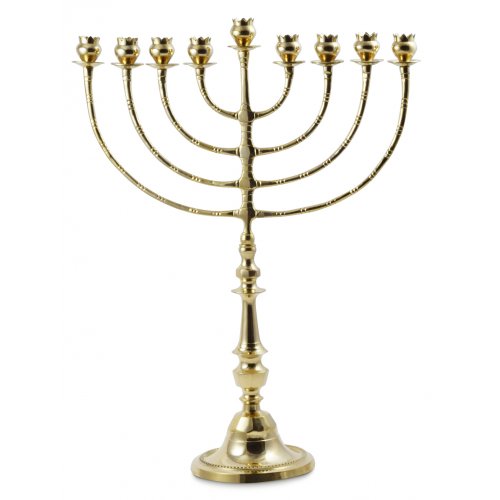 Tall Classic Brass Chanukah Menorah, Cups with Pomegranate Design - 24 Inches