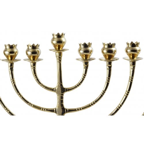 Tall Classic Brass Chanukah Menorah, Cups with Pomegranate Design - 24 Inches