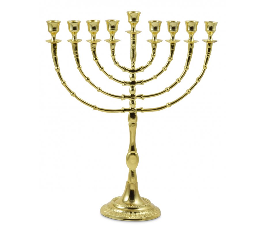 Tall Gold Color Classic Chanukah Menorah - 16 Inches