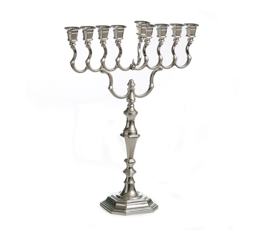 Tall Silver Plated Chanukah Menorah with Swirls, Smooth Finish - 15.7