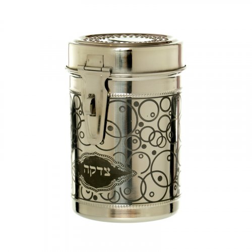 Tall Stainless Steel Charity Box with Bubble Design  Silver and Black