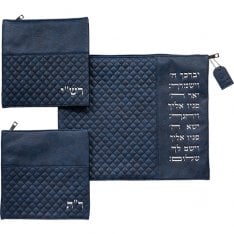 Tallit Bag and 2 Bags for Rashi & Rabbeinu Tam Tefillin, Cohens Blessing - Blue