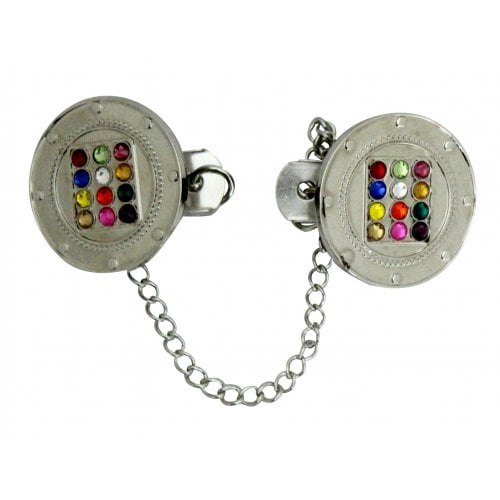 Tallit Prayer Shawl Clips, Nickel Plated – Colorful Circular Breastplate Image