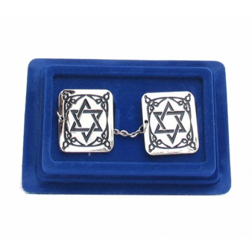 Tallit Prayer Shawl Clips, Nickel Plated - Decorative Star of David