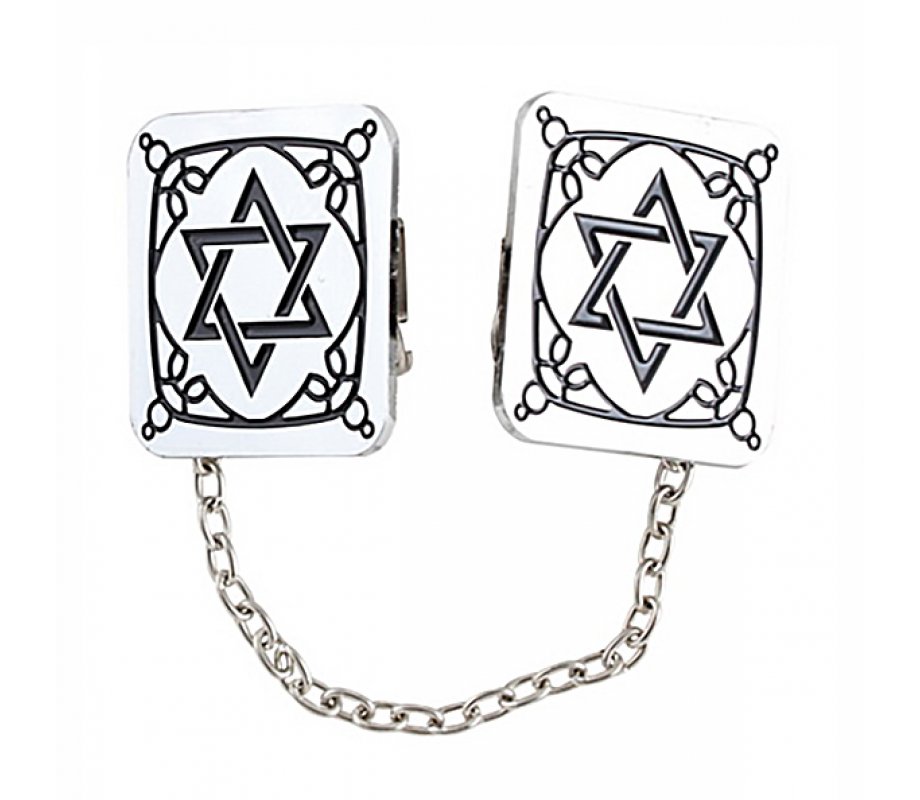 Silver Plated Tallit Prayer Shawl Clips - Tablets, Lions and Star of David