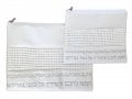 Tallit and Tefillin Bag Faux Leather Silver Embroidered Prayer Words  Off White