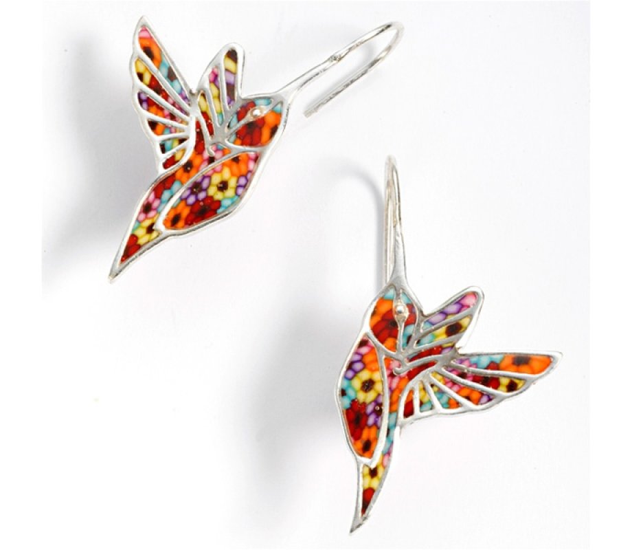 Thousand Flower Hummingbird Earrings Ajudaica Thousand Flower Hummingbird Earrings