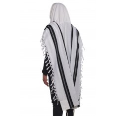 Traditional Turkish Wool Tallit Non Slip Prayer Shawl with Lining - Black Stripes