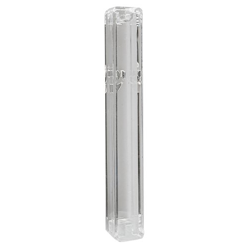 Transparant Plastic Waterproof Mezuzah Case with Words of Shema Prayer - Silver Shin