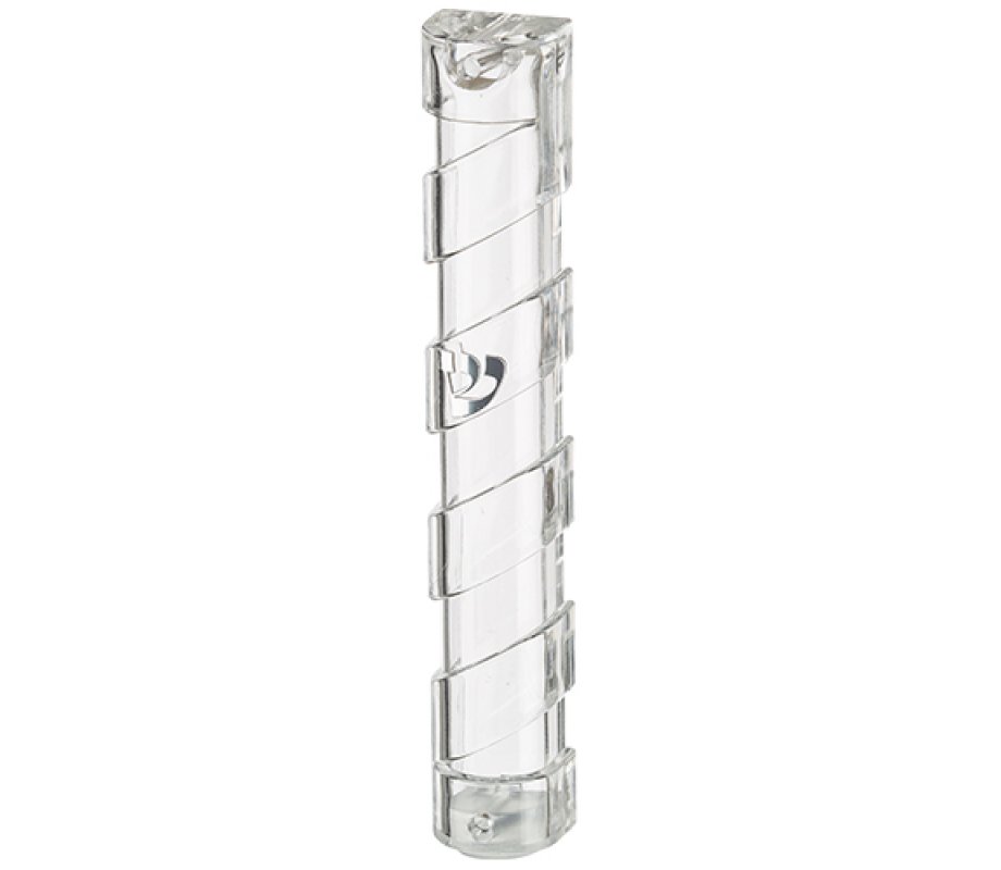 Transparent Plastic Mezuzah Case with Spiral Design - Silver Shin