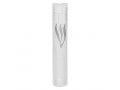 Transparent Plastic Mezuzah Case with Western Wall Design and Silver Shin