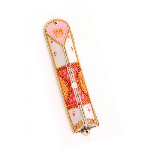 Triangle Pewter Mezuzah in Pink by Ester Shahaf