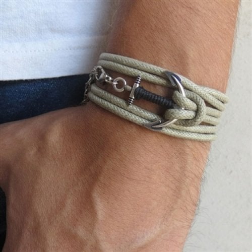 Triple Wrap Bracelet with Silver Plated Anchor