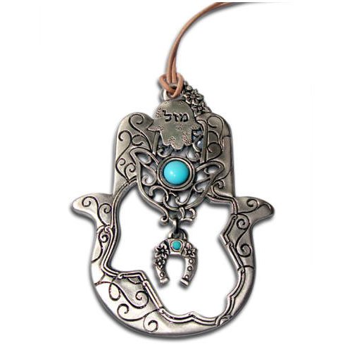 Turqoise stone Hamsa with Horseshoe