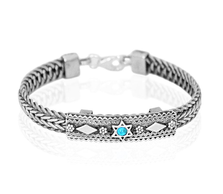 Turquoise Star of David Silver Bracelet by Golan Studio