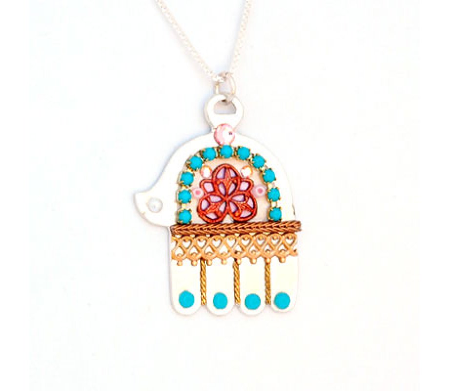 Turquoise-Red Ester Shahaf Hamsa Pendant
