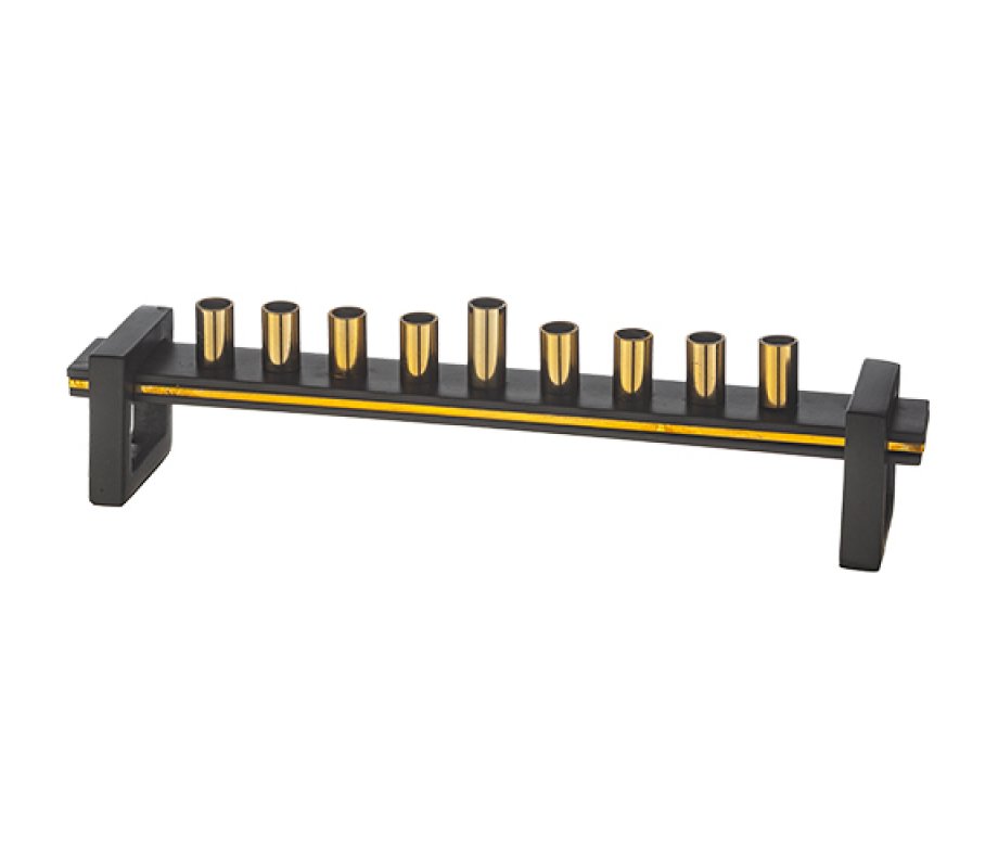 Two Tone Gold and Black Chanukah Menorah for Candles