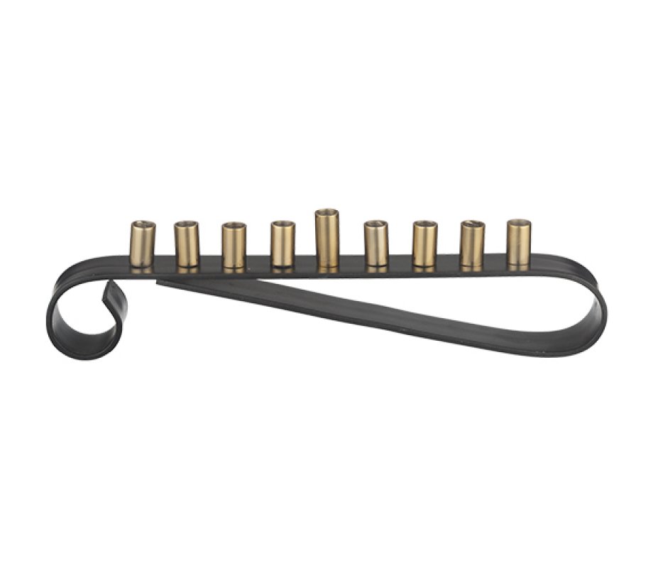 Two Tone Gold and Black Loop Base Chanukah Menorah for Candles