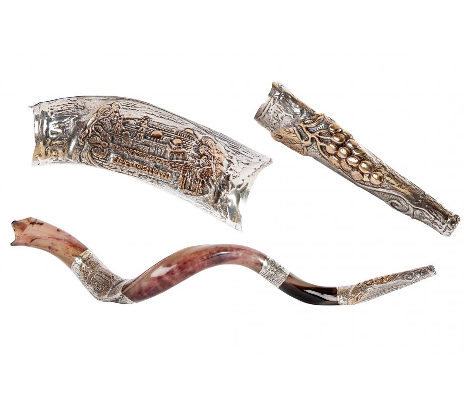 Two Tone Jerusalem Design Sterling Silver Yemenite Shofar