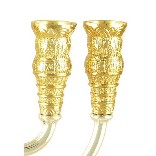 Two Tone Silver and Gold 7-Branch Menorah, Jerusalem Images  8.6 Height