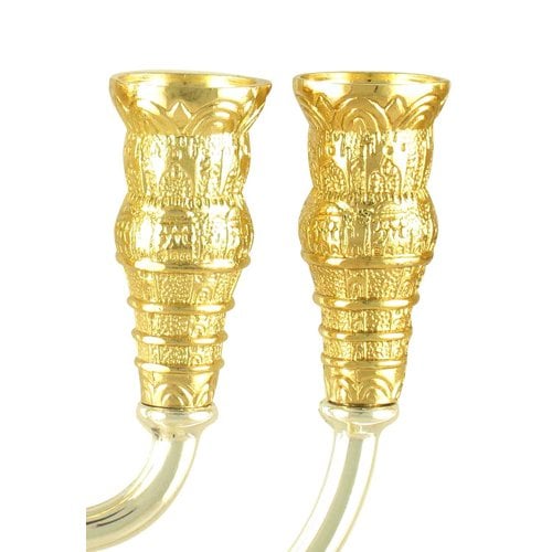 Two Tone Silver and Gold 7-Branch Menorah, Jerusalem Images  8.6 Height