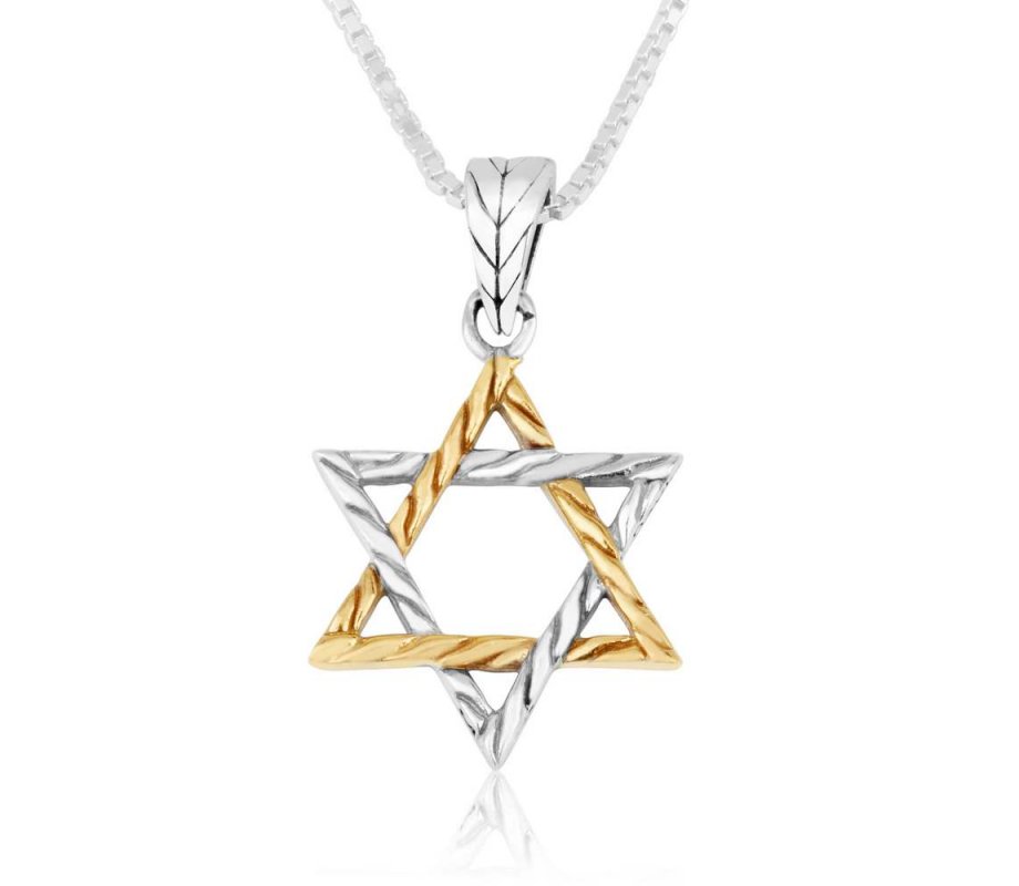 Two Tone Sterling Silver and Gold Plated Braided Star of David Pendant Necklace