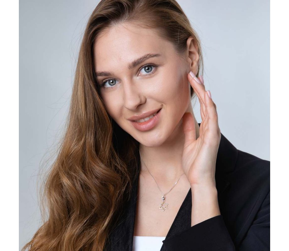 Two Tone Sterling Silver and Gold Plated Braided Star of David Pendant Necklace