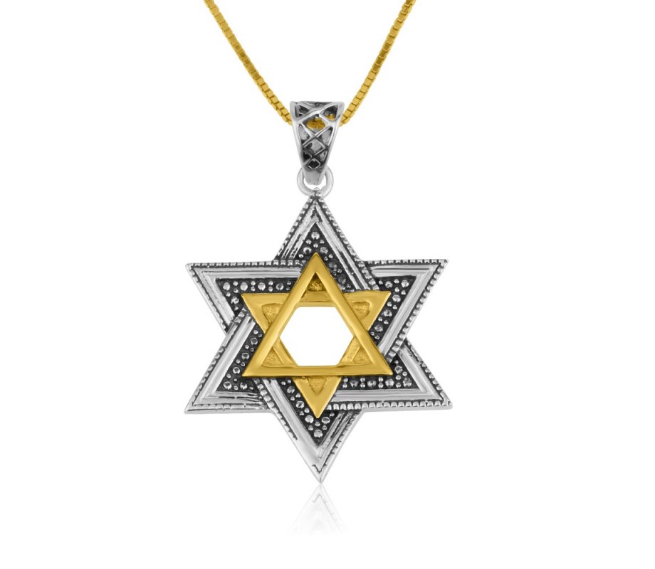 Two Tone Sterling Silver and Gold Plated Star of David Pendant Necklace