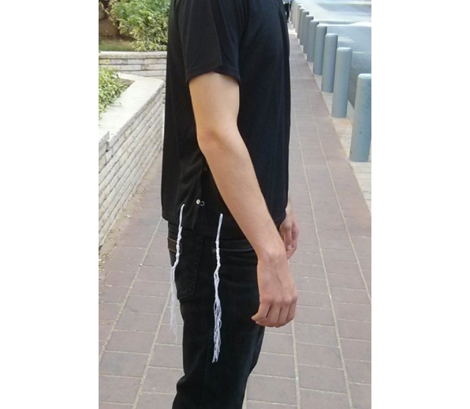 Tzitzit T-Shirt for Men with Kosher Tzitzis, Black - Short Sleeve Cotton Blend