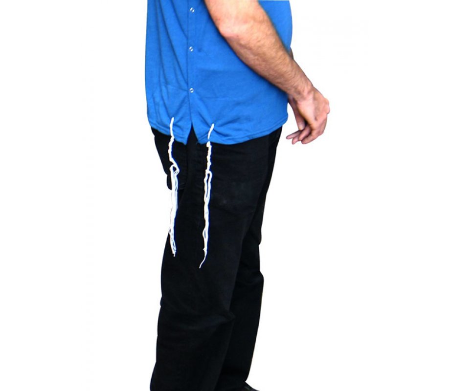 Tzitzit T-Shirt for Men with Kosher Tzitzis, Blue - Short Sleeve Cotton Blend