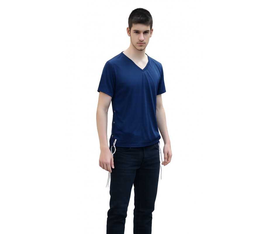 Tzitzit T-Shirt for Men with Kosher Tzitzis, Dark Blue - Short Sleeve Cotton Blend