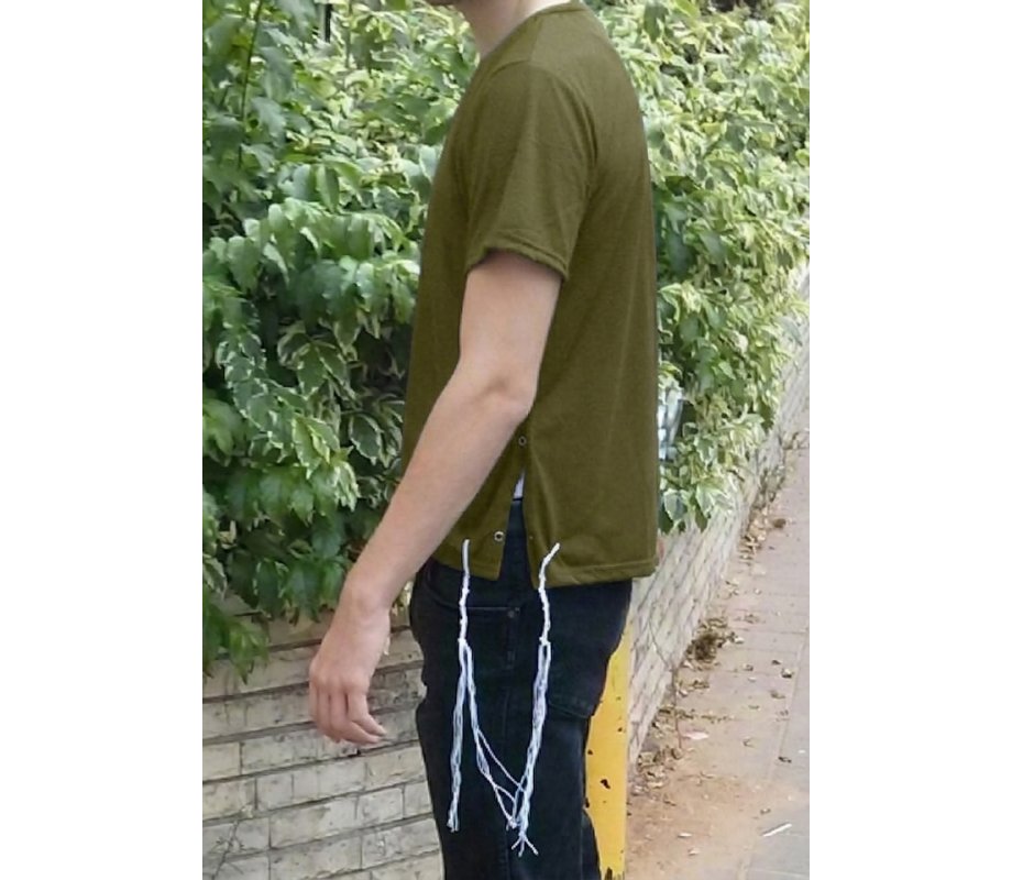 Tzitzit T-Shirt for Men with Kosher Tzitzis, Khaki - V Neck, Short Sleeve Cotton Blend