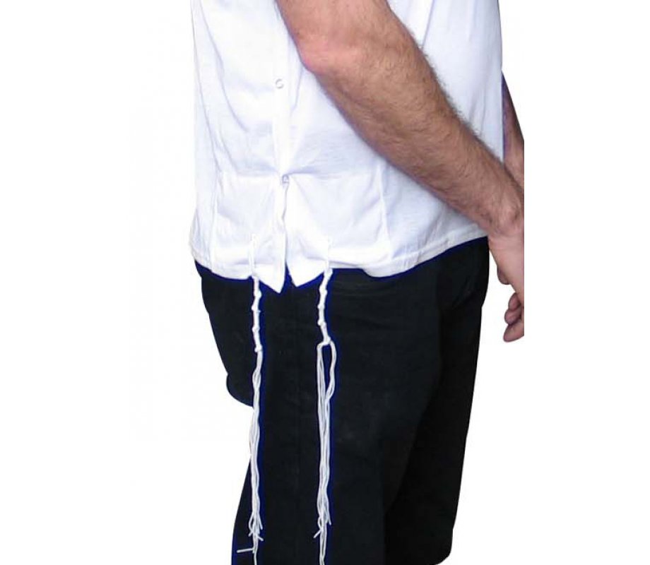 Tzitzit T-Shirt for Men with Kosher Tzitzis, White - Short Sleeve Cotton