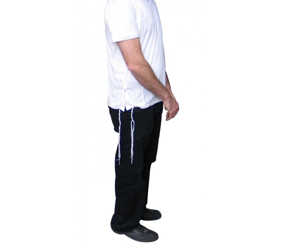 Tzitzit T-Shirt for Men with Kosher Tzitzis, White - Short Sleeve Cotton