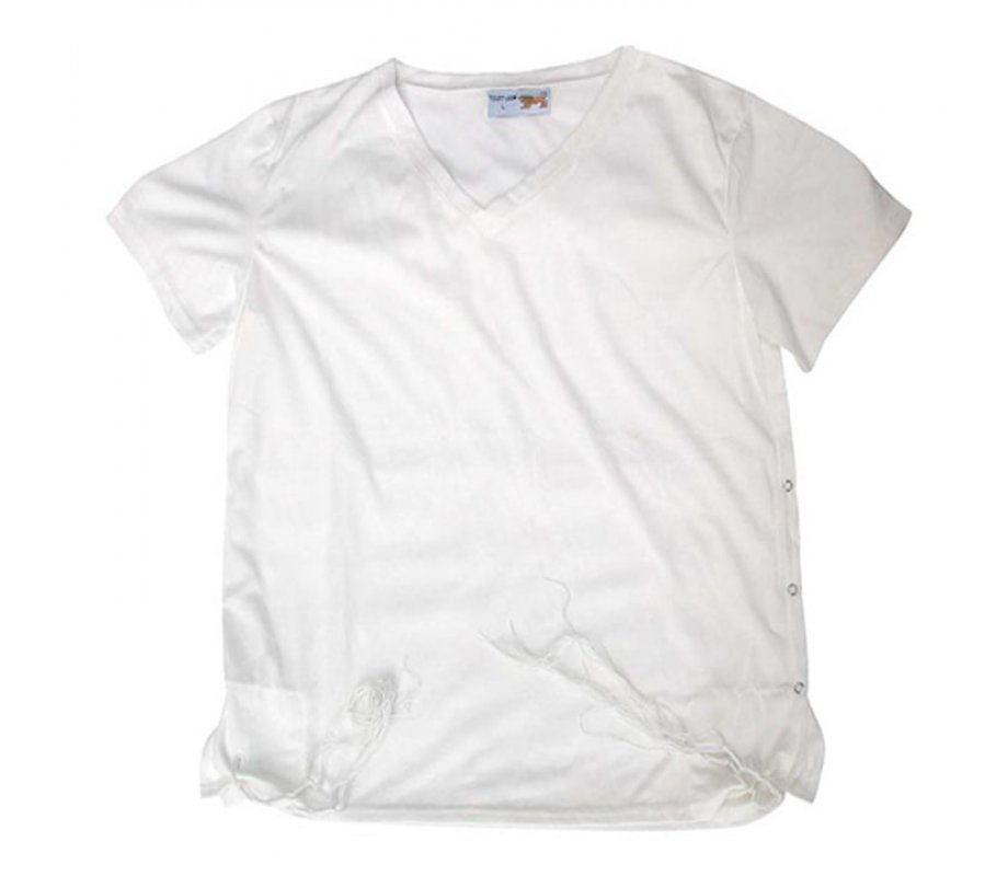 Tzitzit T-Shirt for Men with Kosher Tzitzis, White - V Neck, Short Sleeve Cotton