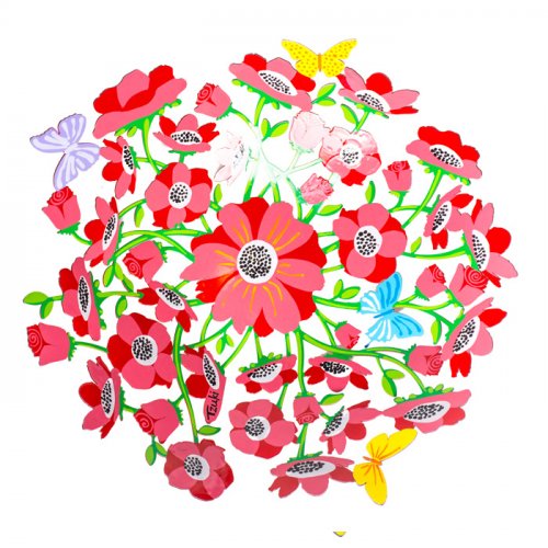 Tzuki Art Hand Painted Flower Bowl with Pansies and Butterflies - Pink
