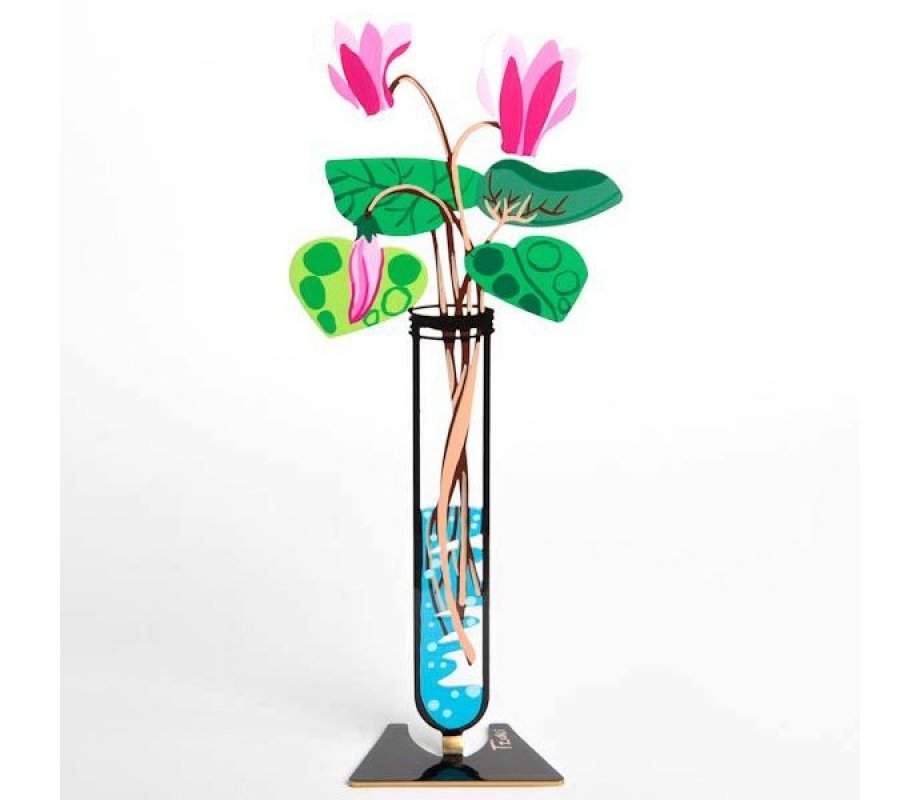Tzuki Art Hand Painted Flower Tube Sculpture Pink Cyclamen