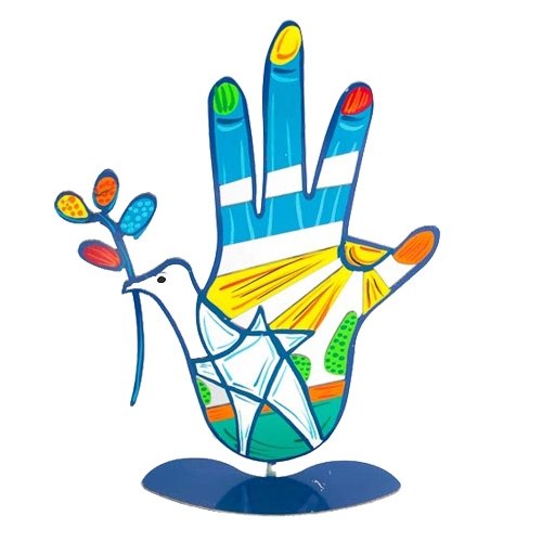 Tzuki Art Hand Painted Hamsa Hand on Stand - Dove of Peace