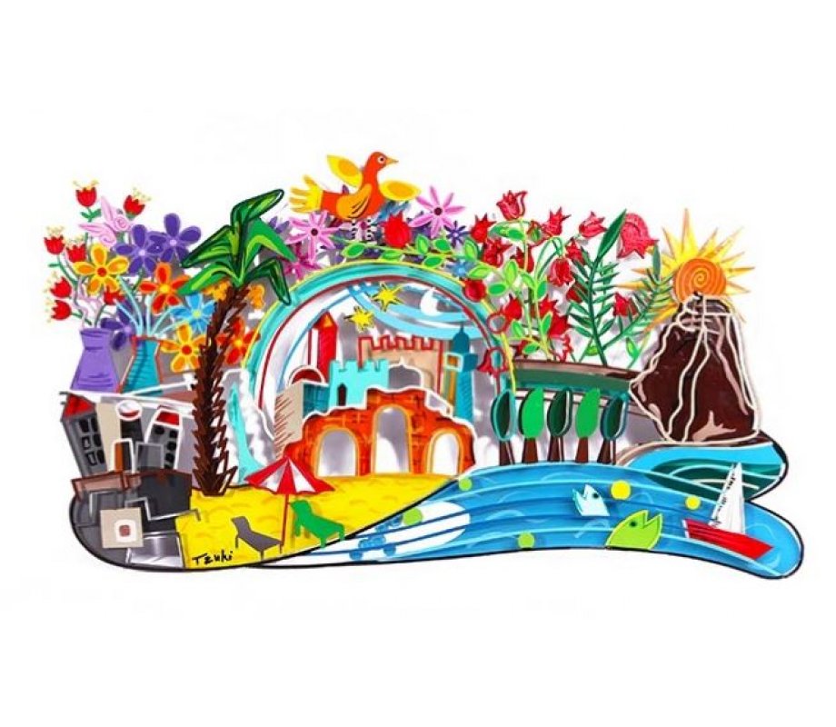 Tzuki Art Hand Painted Sculpture with Images of Israel
