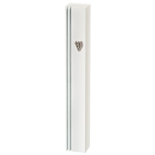 White Aluminum Mezuzah Case with Side Channel Indentation  Silver Shin