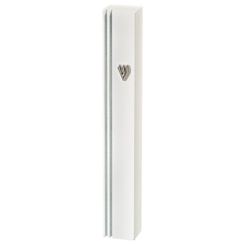 White Aluminum Mezuzah Case with Side Channel Indentation  Silver Shin