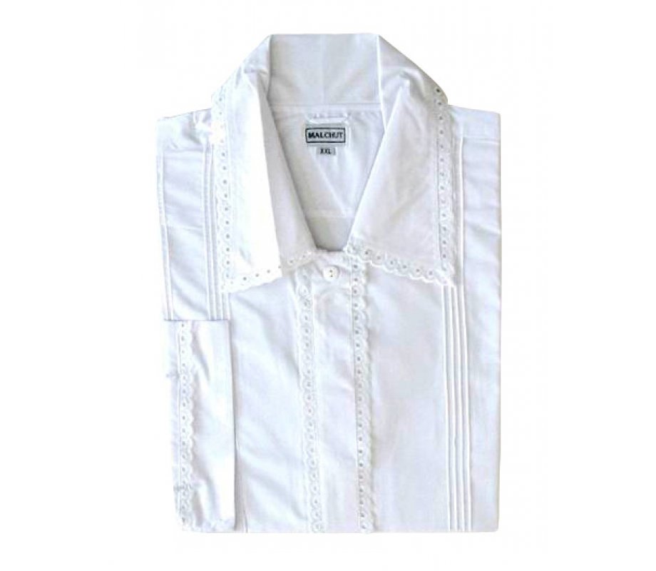 White Cotton Polyester Kittel Robe - Lace Finish