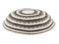 White DMC Knitted Kippah with Green and Purple Concentric Circles