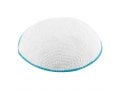 White DMC Knitted Kippah with Thin Light Blue Border Stripe - Various Sizes
