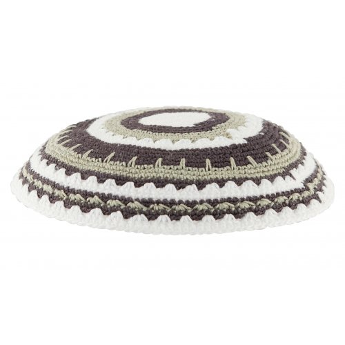 White DMC Knitted Kippah with White and Green Concentric Circles