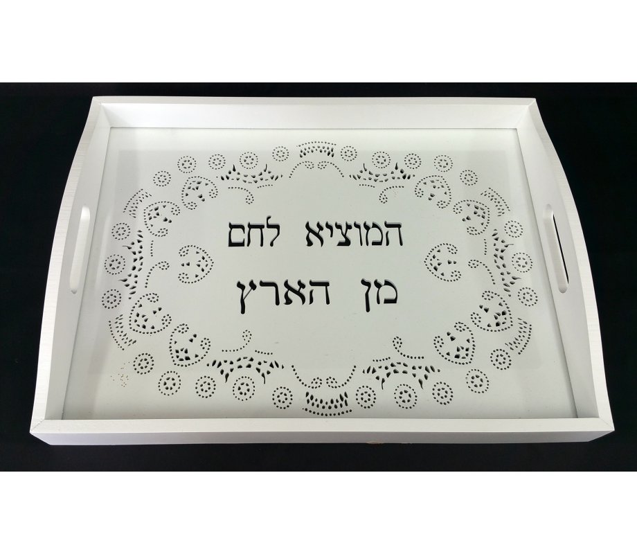 White Lacy design Challah Board
