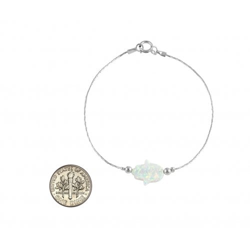 White Opal Hamsa Silver Bracelet