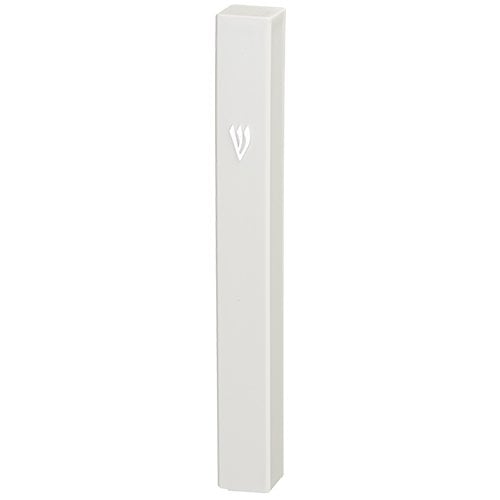 White Plastic Mezuzah Case, Silver Shin  Option: for 12 cm or 10 cm Scroll